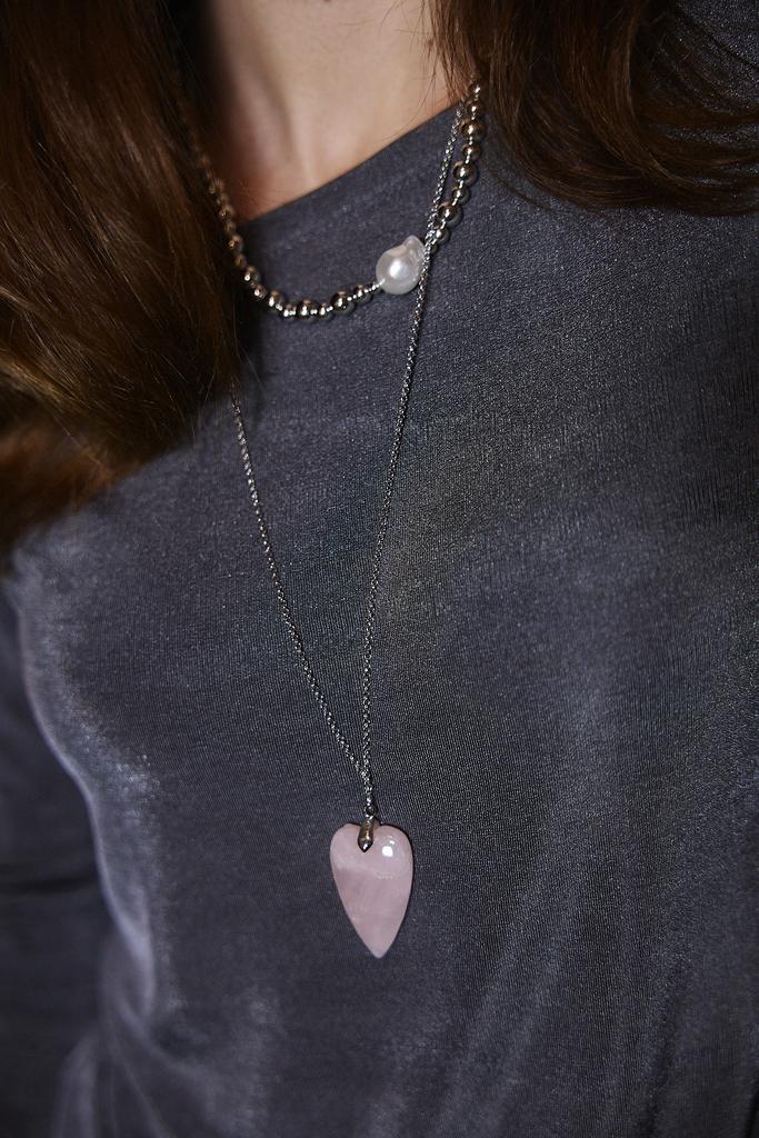 Украшение  на шею  двойное с розовым кварцем