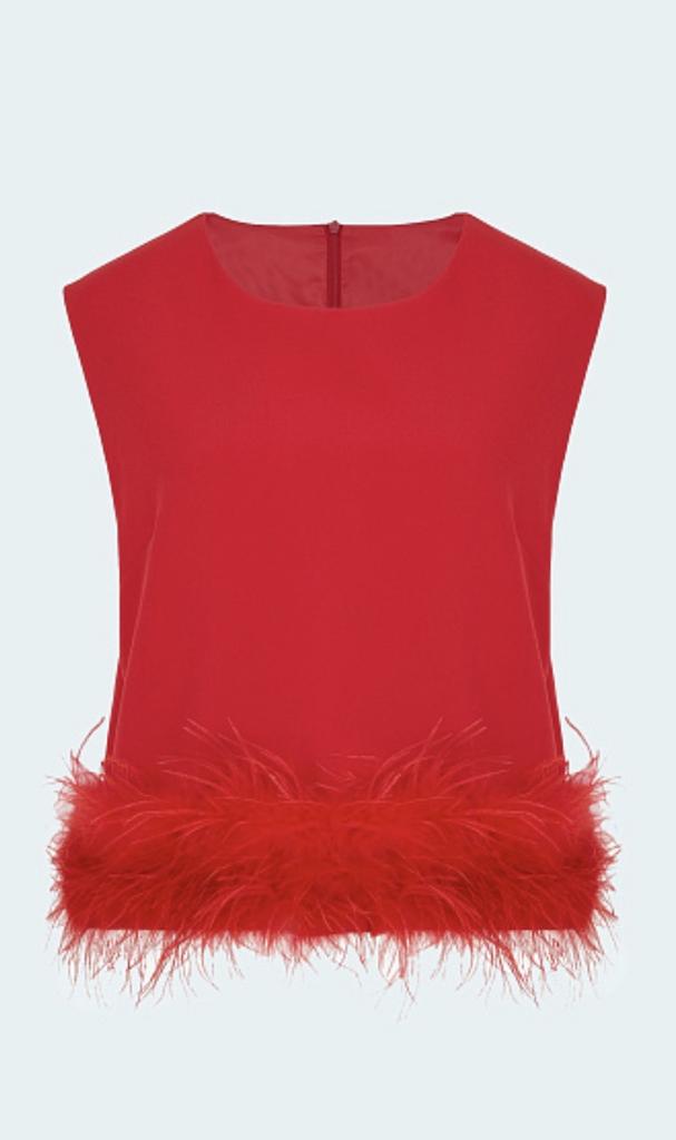Топ красный с перьями