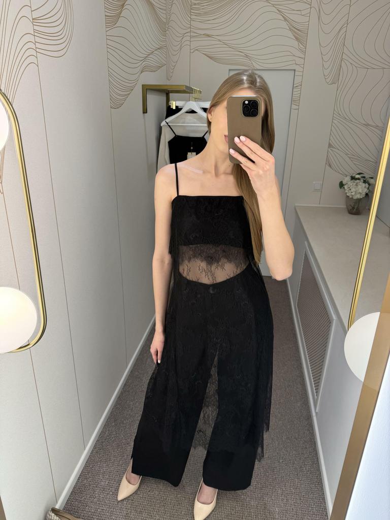 Топ длинный  чёрный  кружевной