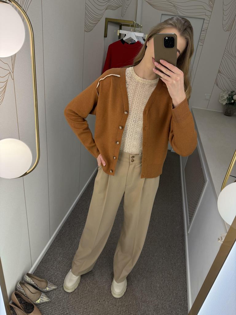 Кардиган горцчица  со швами наружу