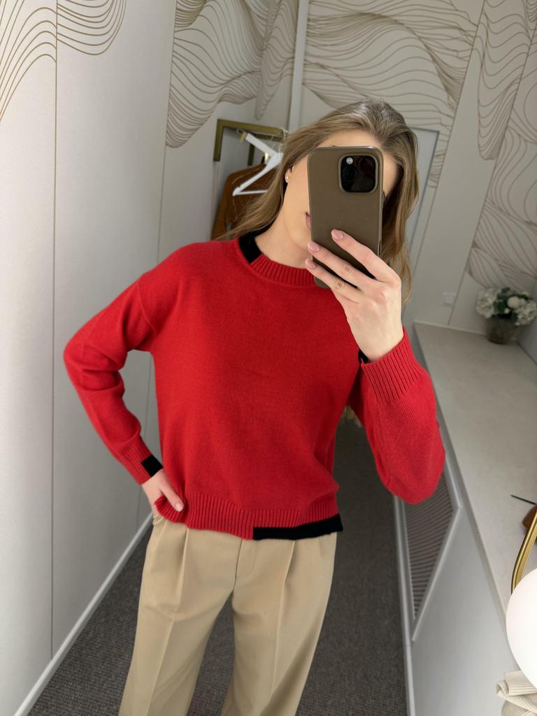 Джемпер из кашемира красный  с вставками