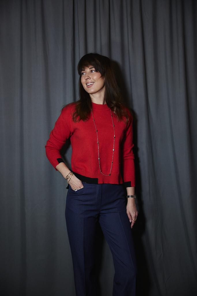 Джемпер из кашемира красный  с вставками