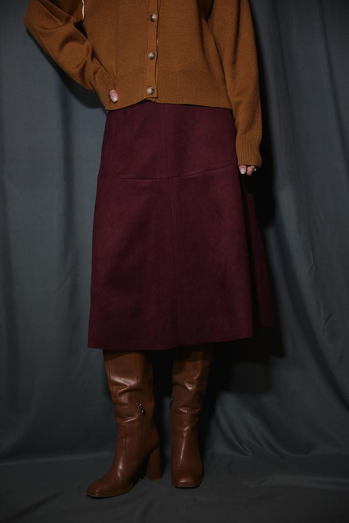 Юбка винная миди из экозамши