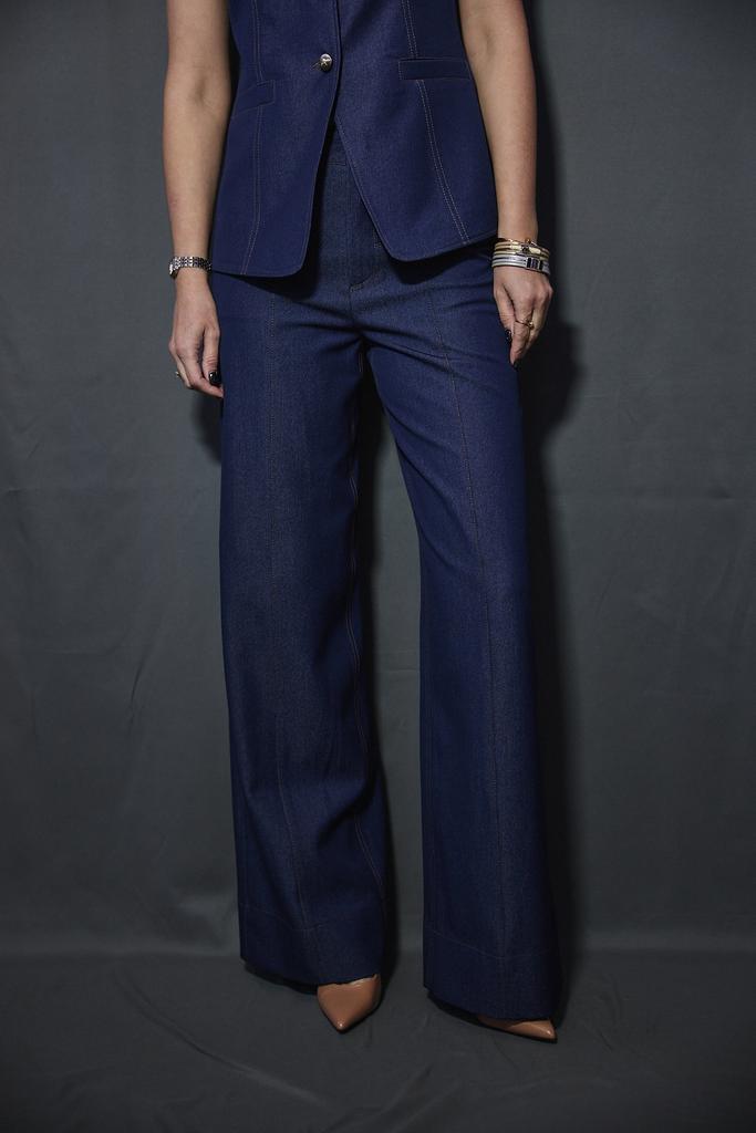 Брюки широкие  синие из костюмной ткани под джинсу