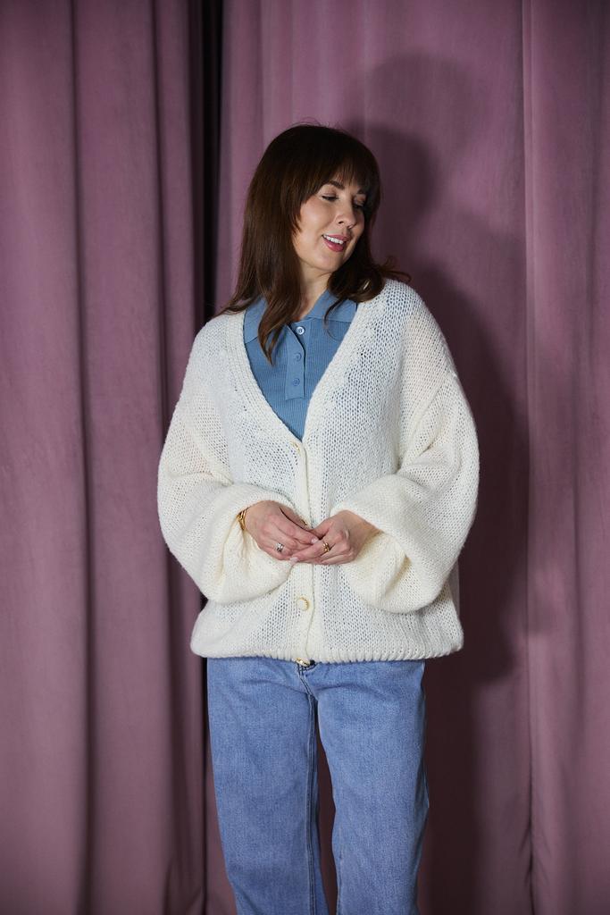 Кардиган из мохера и кашемира молочного цвета