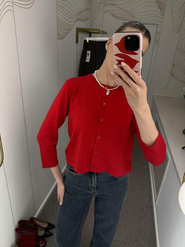 Кардиган из  трикотажа красный