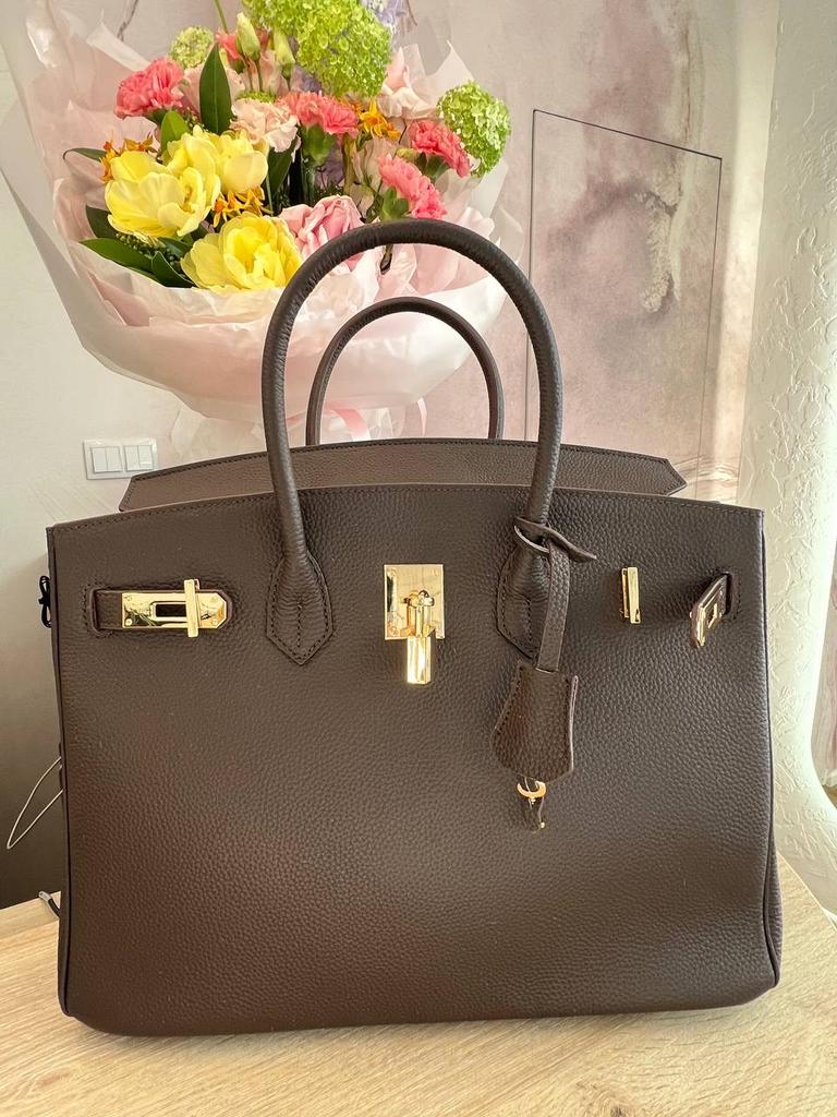 Сумка шоколадная а-ля биркин   из натуральной кожи