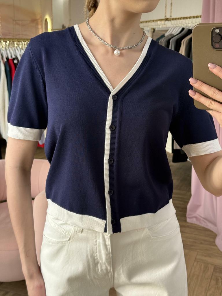 Футболка  из трикотажа синяя с белым кантом