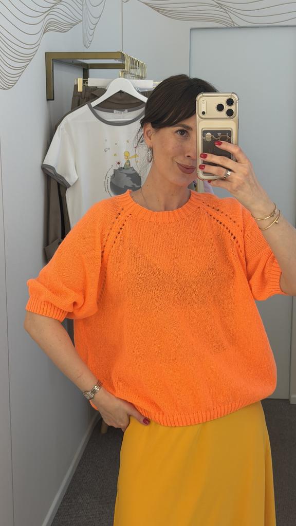 Джемпер с коротким рукавом из кашемира и мохера оранж