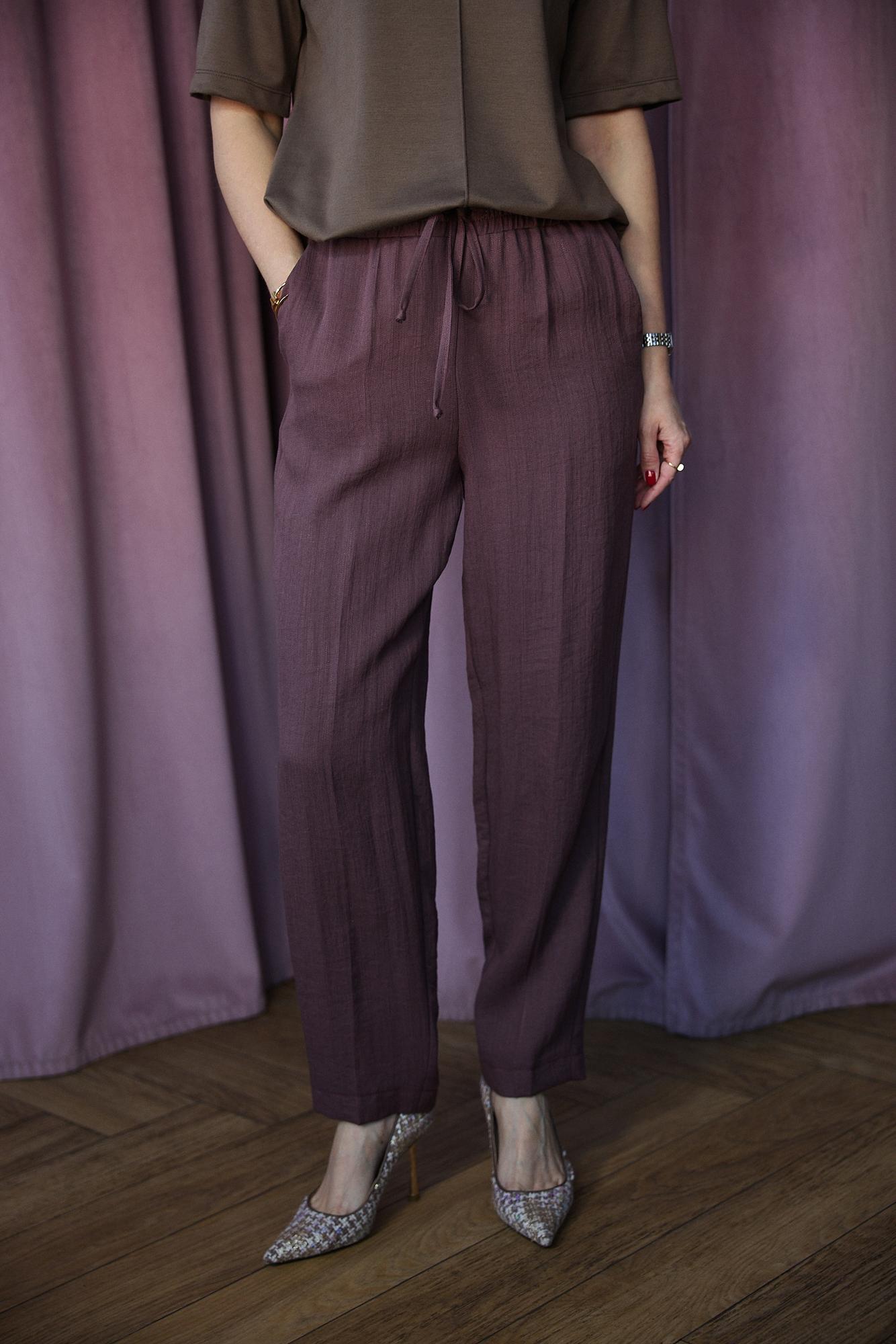 Брюки коричневого  цвета изо льна и тенсела