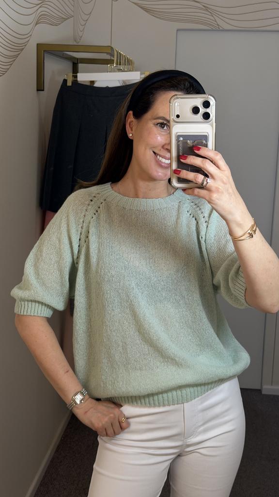 Джемпер с коротким рукавом из кашемира и мохера мятный