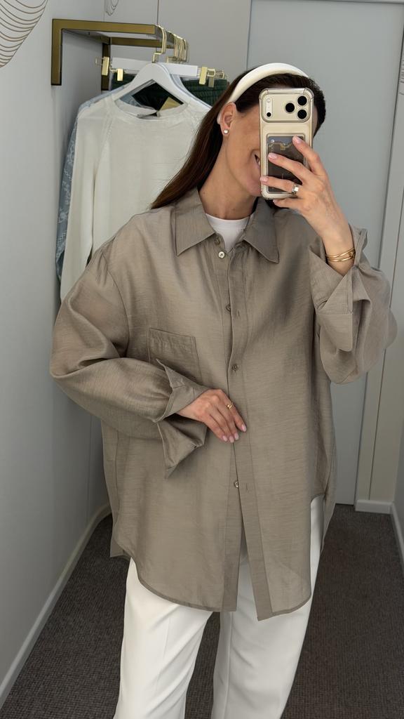 Рубашка из  прозрачной ткани вуаль шалфей