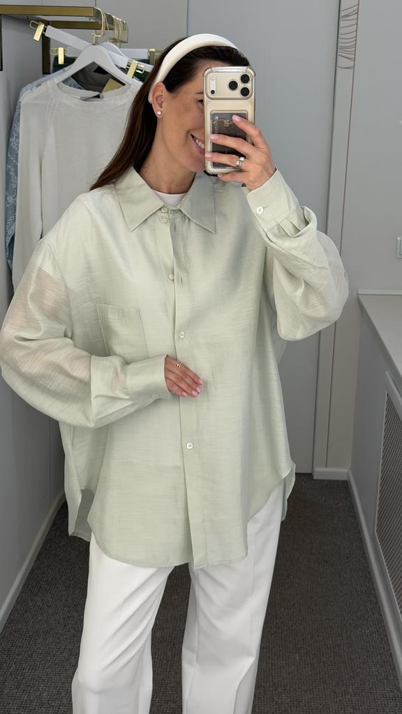 Рубашка из  прозрачной ткани вуаль фисташка