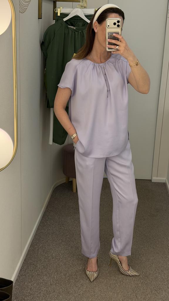 Костюм из тенсела  топ и брюки на резинке лаванда