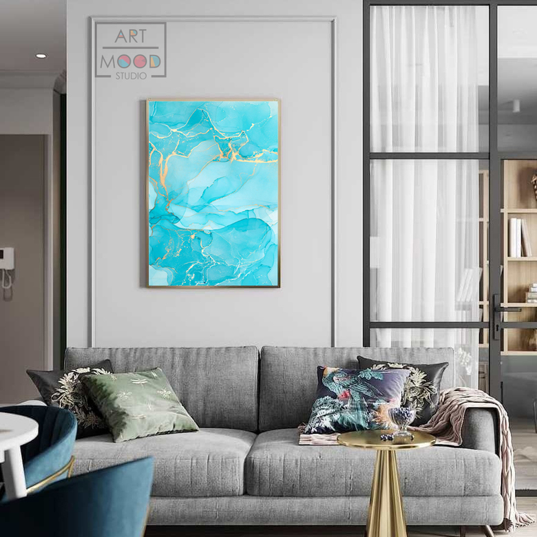 ПОСТЕР ABSTRACT BLUE GOLD WATER