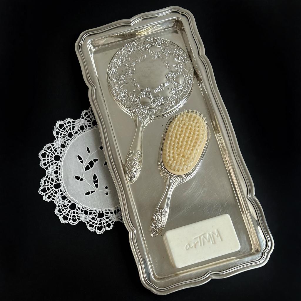 Большой прямоугольный поднос, серебрение