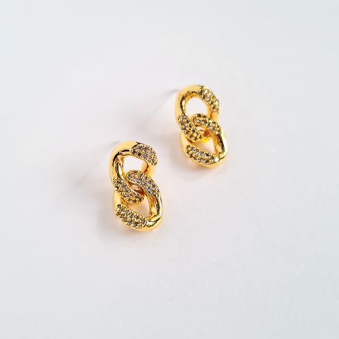 Серьги золотистые звенья с кристаллами