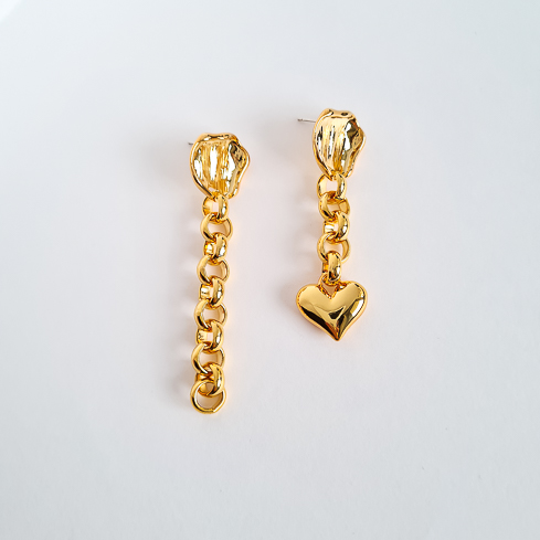 Серьги золотистые звенья с сердечком