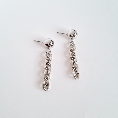 Серьги серебристые шарики с цепочкой