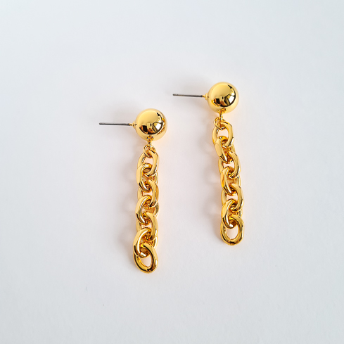 Серьги золотистые шарики с цепочкой