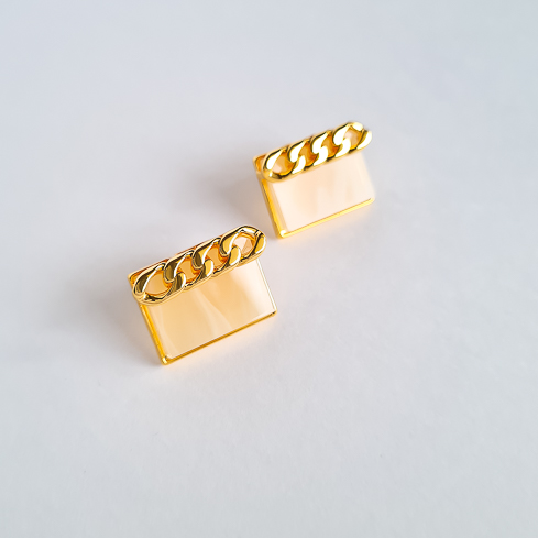 Серьги золотистые с переливом прямоугольной формы со звеньями