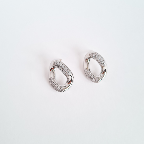 Серьги-звенья серебристые с кристаллами