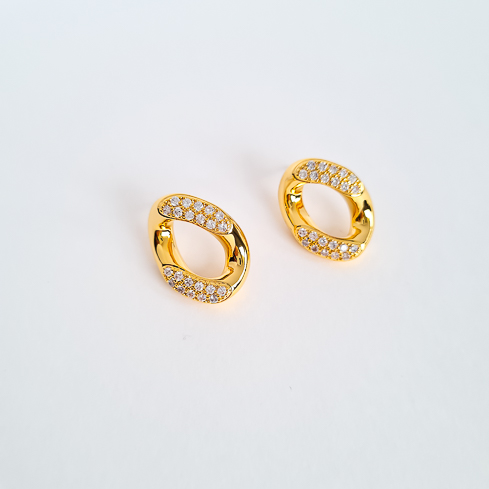 Серьги-звенья золотистые с кристаллами