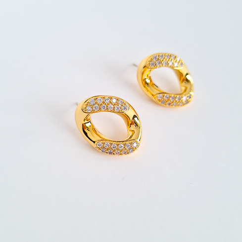 Серьги-звенья золотистые с кристаллами