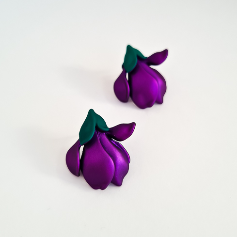 Серьги NUANCE золотистые цветы фиолетовые