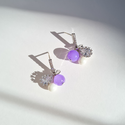 Серьги NUANCE серебристые жемчужинки с аметистом
