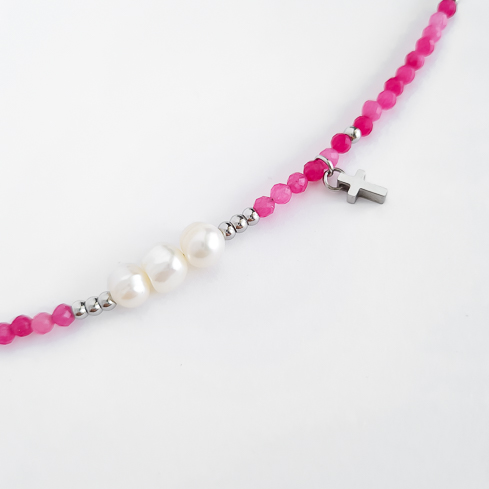 Браслет ELINICE серебристый из халцедона с жемчугом