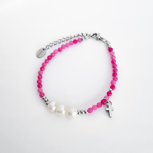 Браслет ELINICE серебристый из халцедона с жемчугом