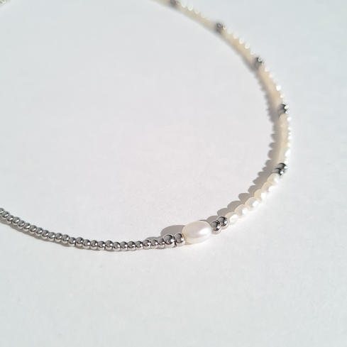Чокер ELINICE серебристый из натурального жемчуга и шариков