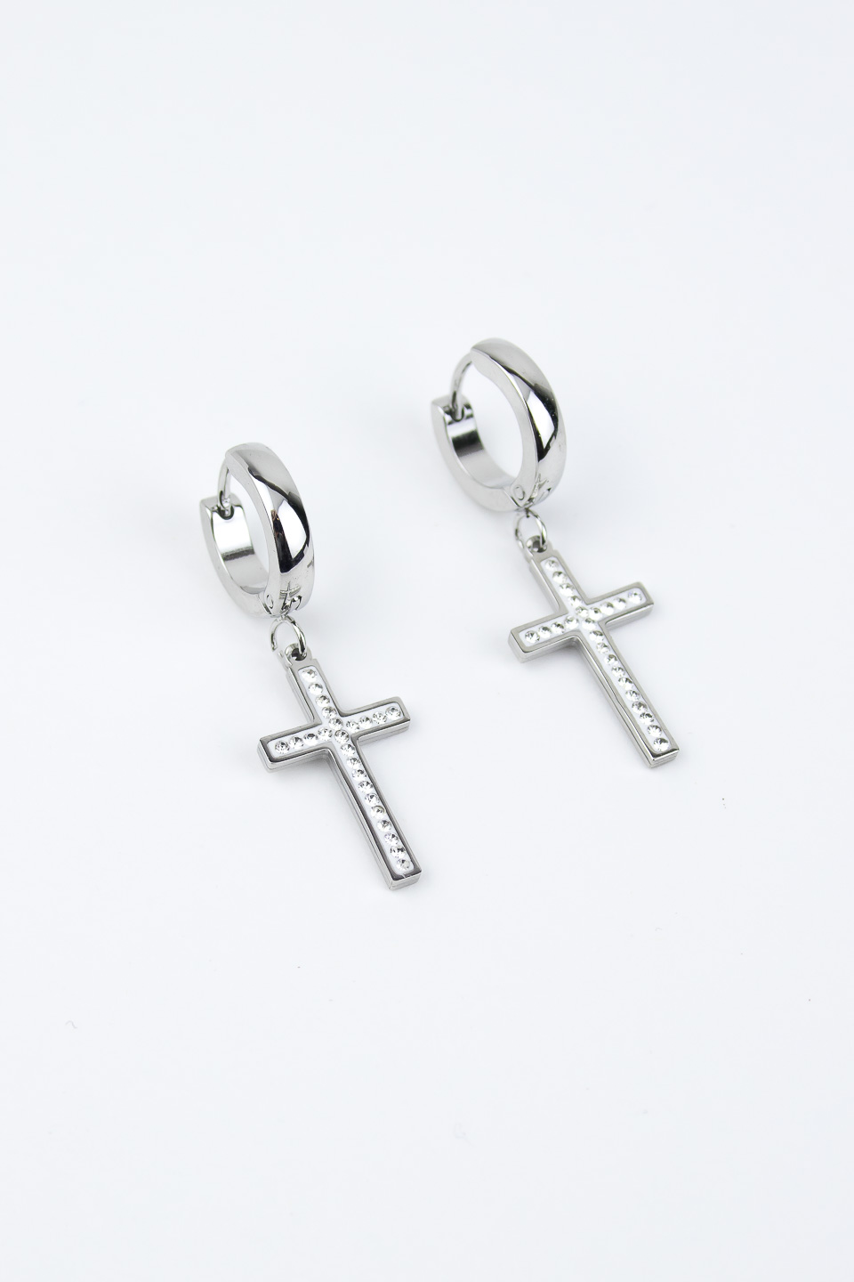Серьги ELINICE серебристые кольца с крестиками