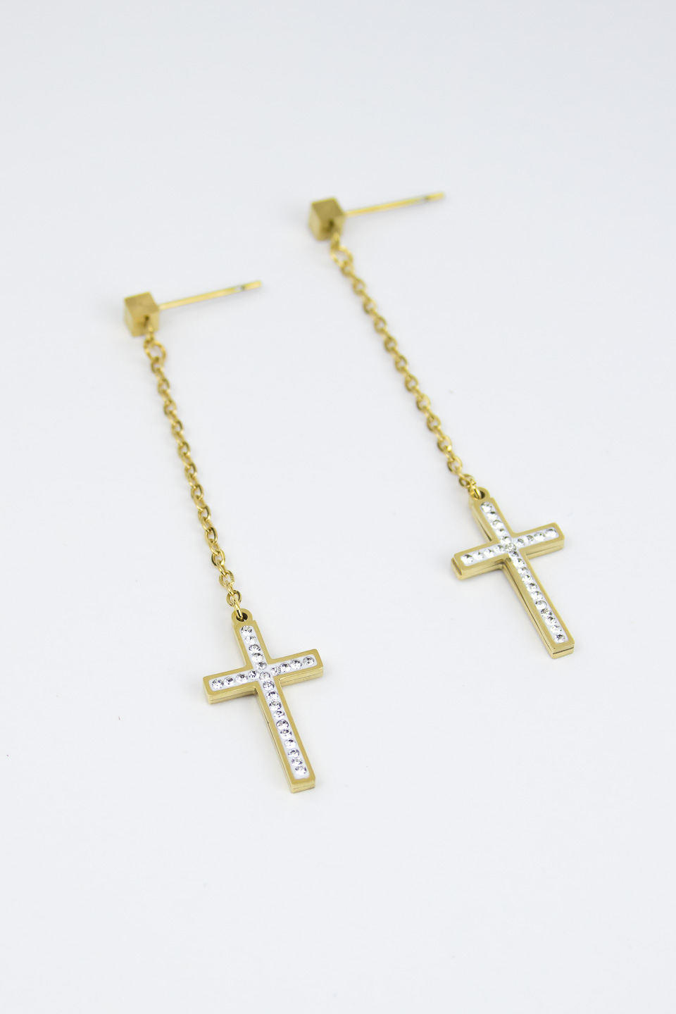 Серьги ELINICE золотистые крестики на цепочках