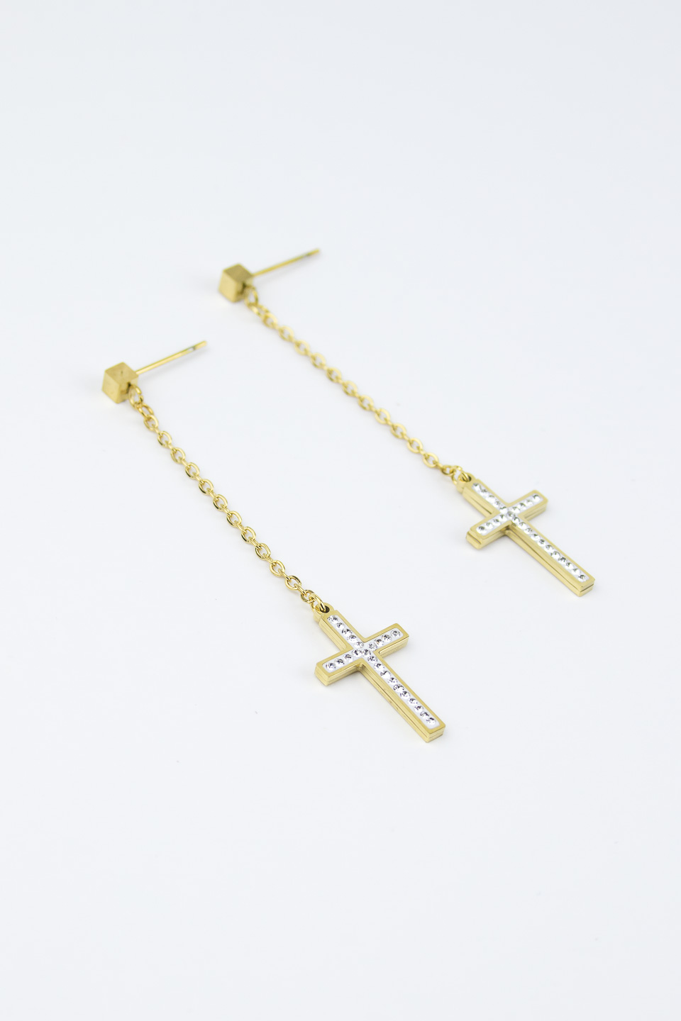 Серьги ELINICE золотистые крестики на цепочках