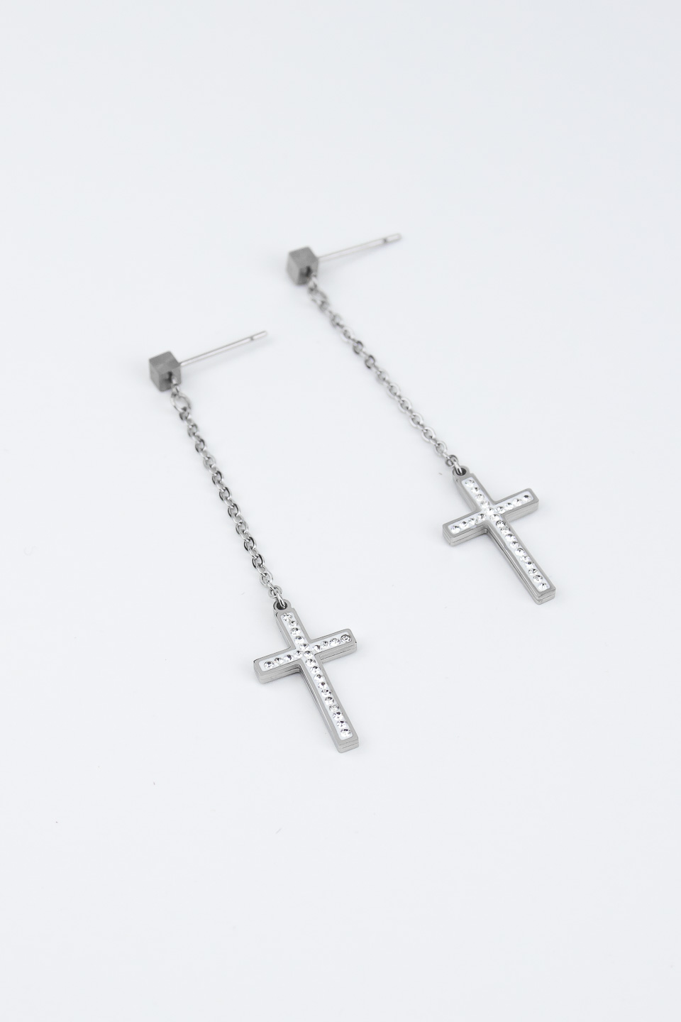 Серьги ELINICE серебристые крестики на цепочках