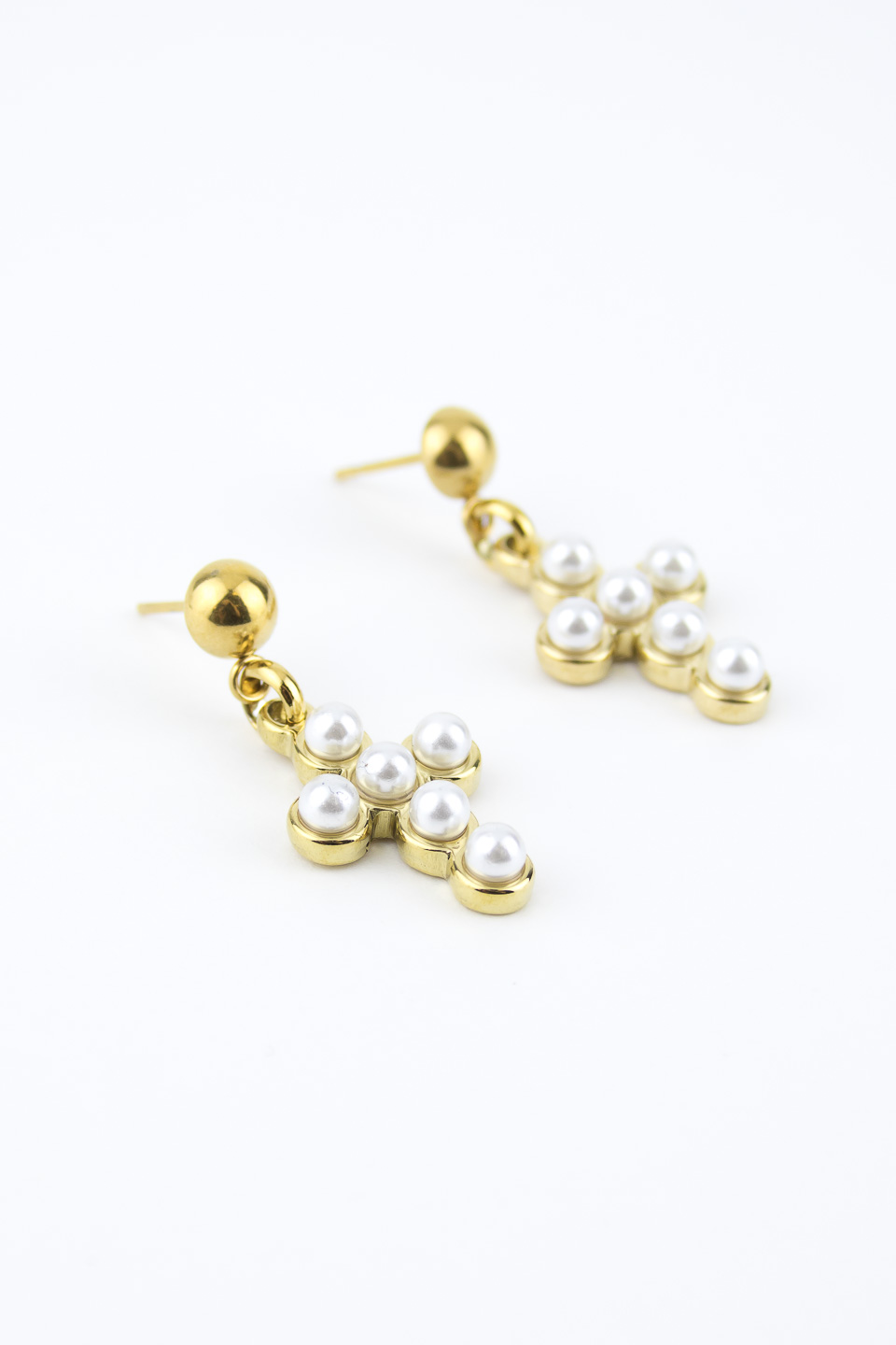 Серьги ELINICE золотистые крестики с жемчужинками