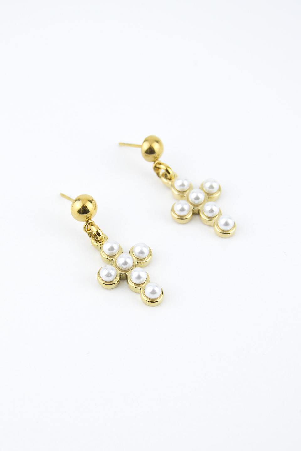 Серьги ELINICE золотистые крестики с жемчужинками