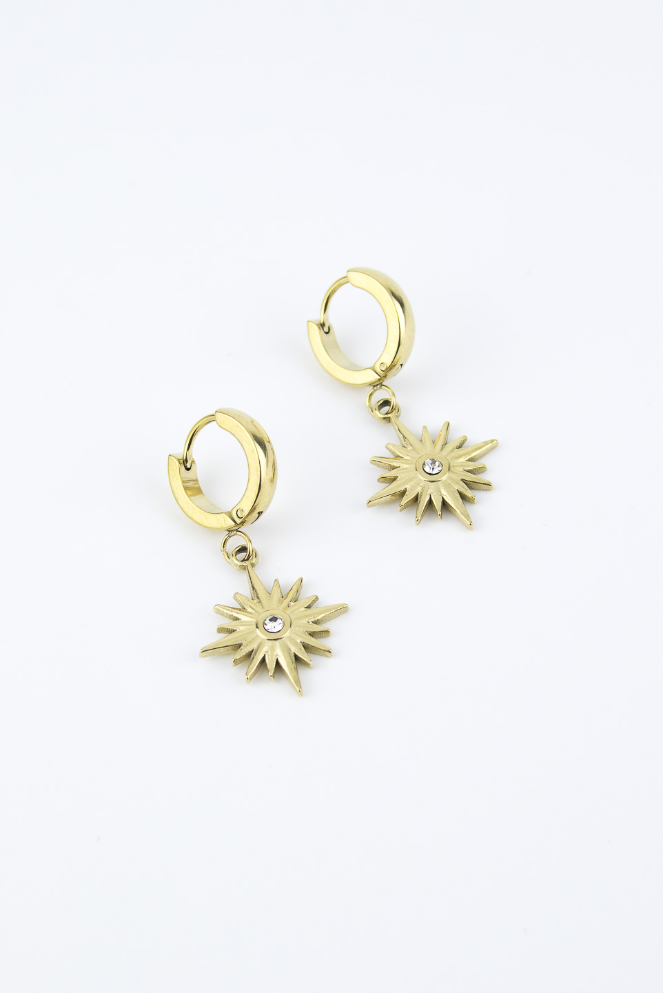 Серьги ELINICE золотистые кольца с подвесными звёздочками сияние