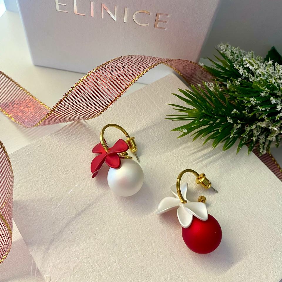 Серьги NUANCE красно-белые шарики