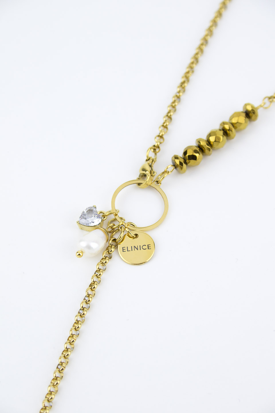 Подвеска ELINICE с жемчужиной и гематитом золотистая
