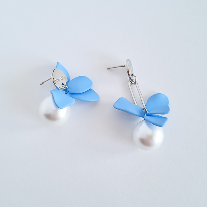Серьги NUANCE Голубые цветы с жемчужинами