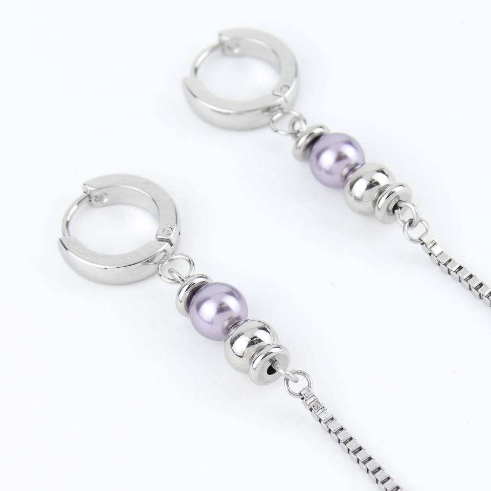 Серьги ELINICE серебристые с цепочкой и жемчугом Swarovski