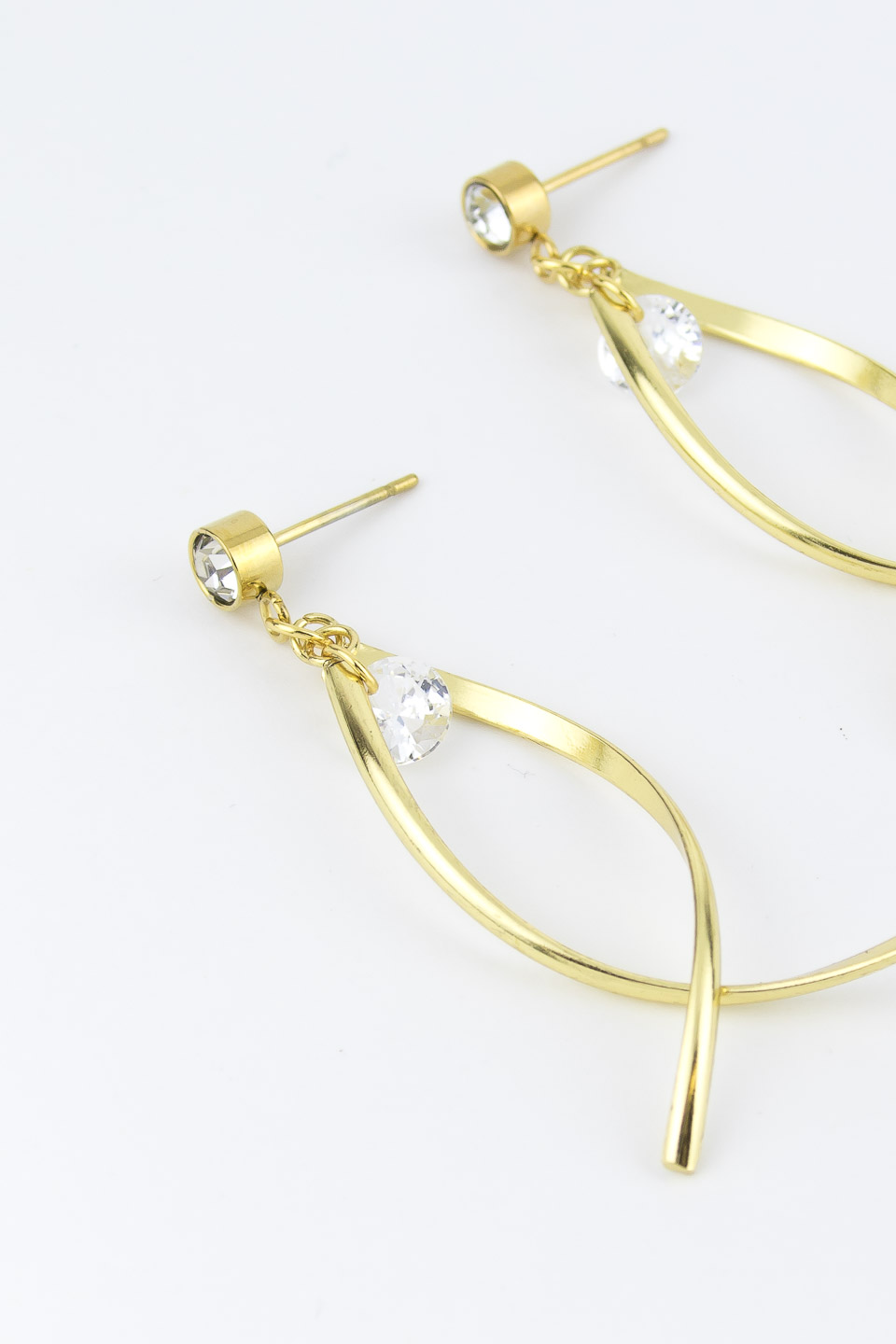 Серьги ELINICE золотистые витые с кристаллами