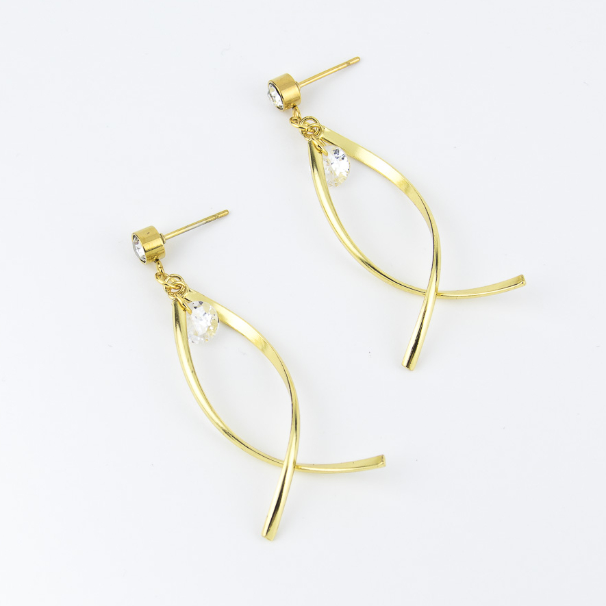 Серьги ELINICE золотистые витые с кристаллами