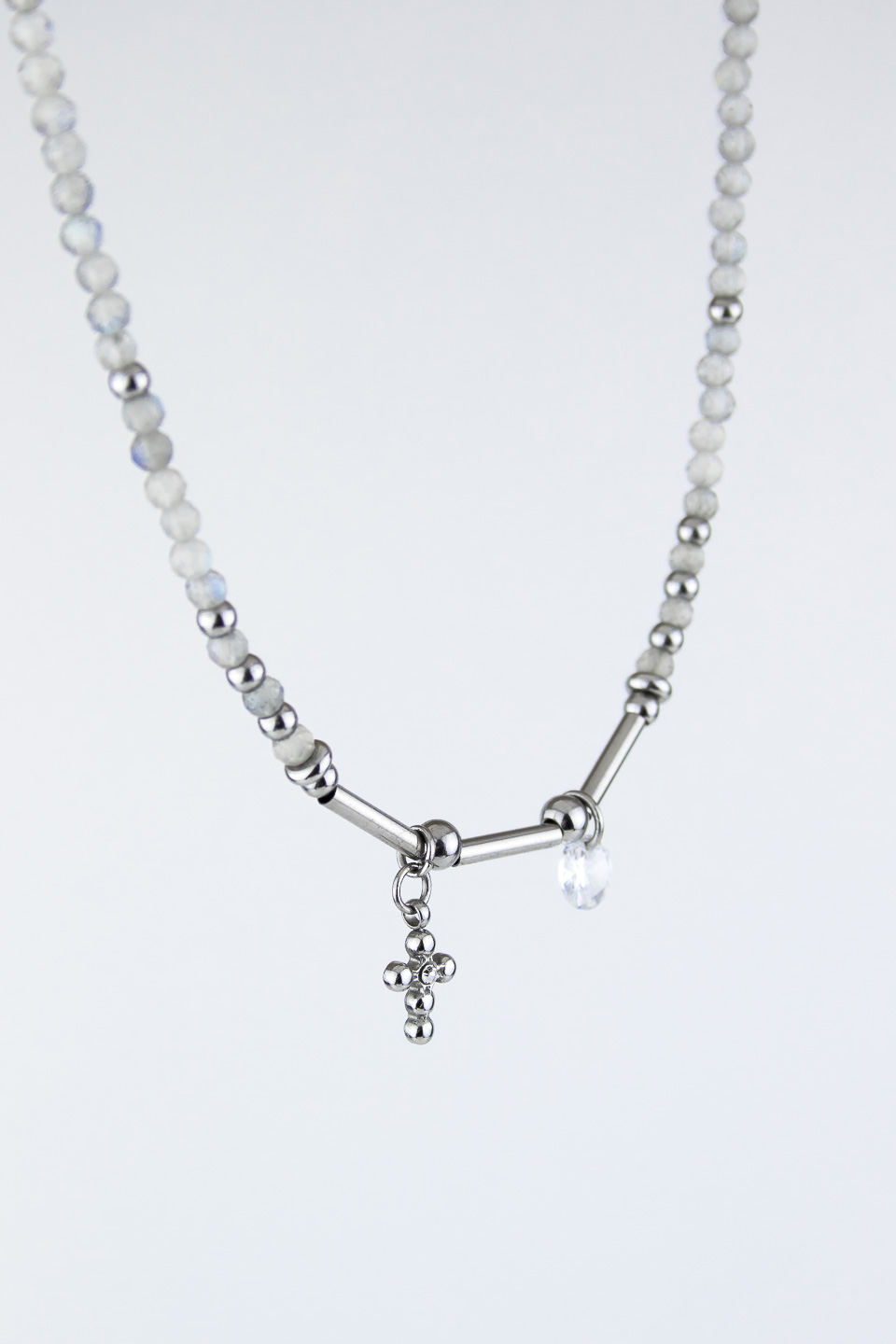 Чокер ELINICE из лабрадора с крестиком и кристаллом