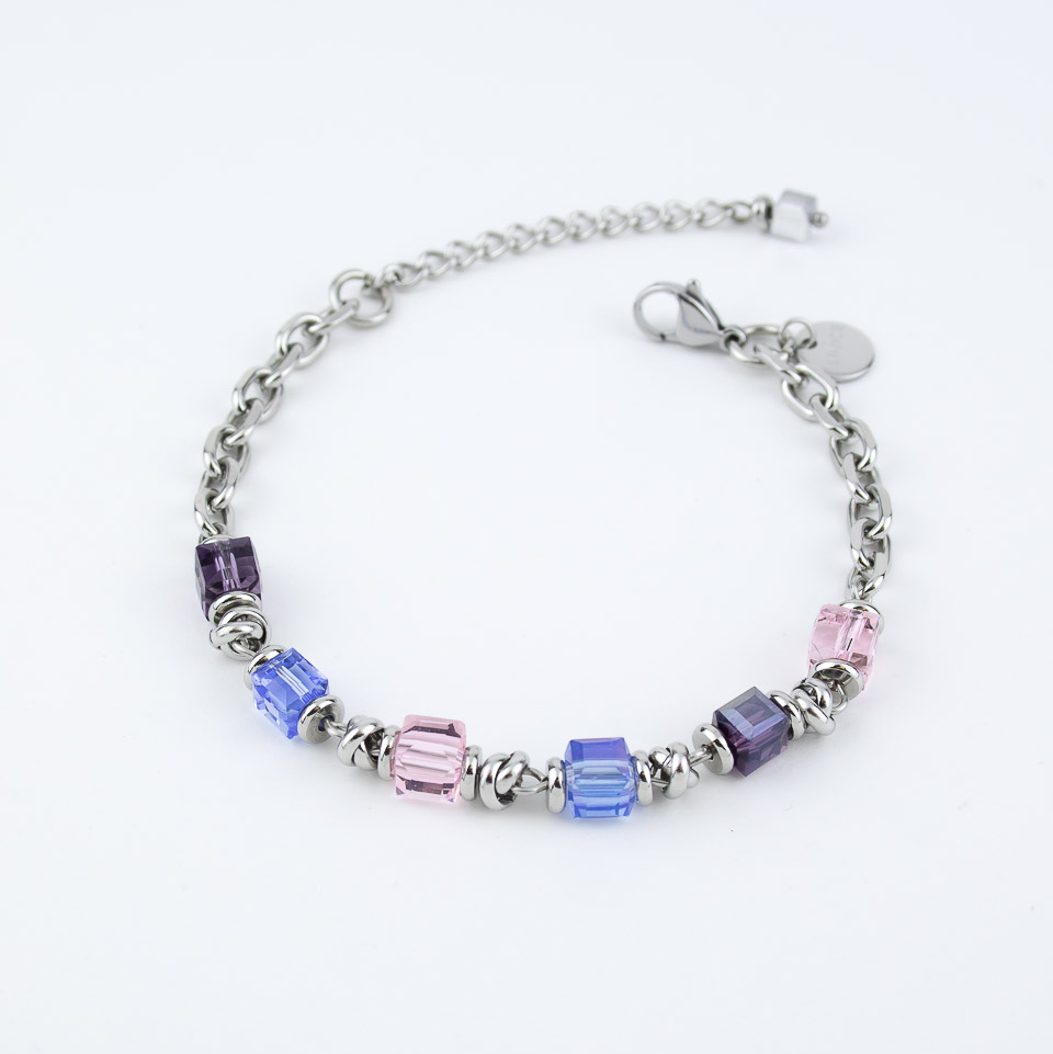 Браслет ELINICE серебристый с кристаллами-кубиками