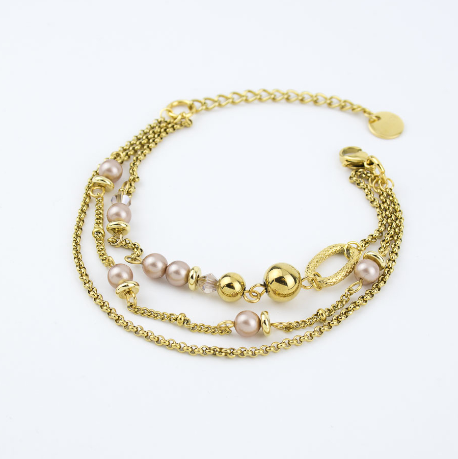 Браслет ELINICE золотистый с шариками и жемчугом Swarovski