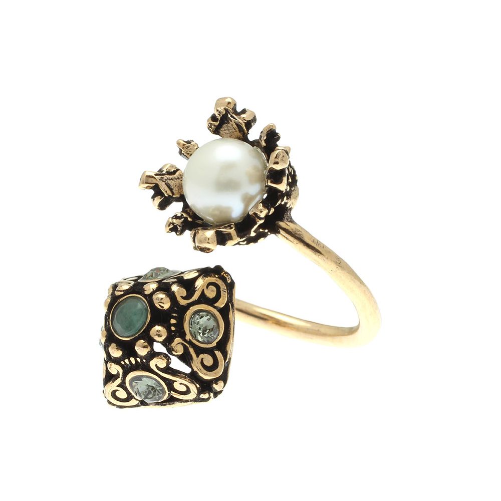 Кольцо с жемчугом, изумрудом и Swarovski ALCOZER & J F005A